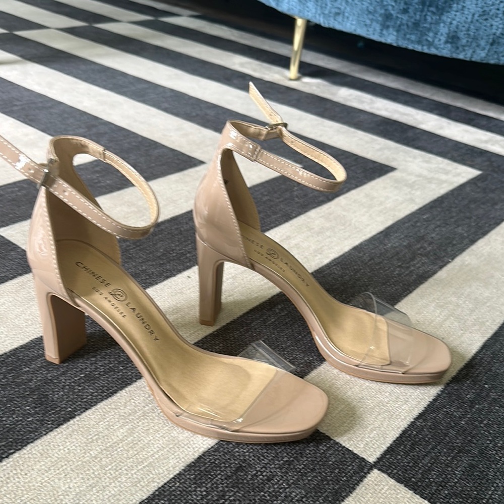 Chinese Laundry Tan Heels Ankle Strap Block Heel